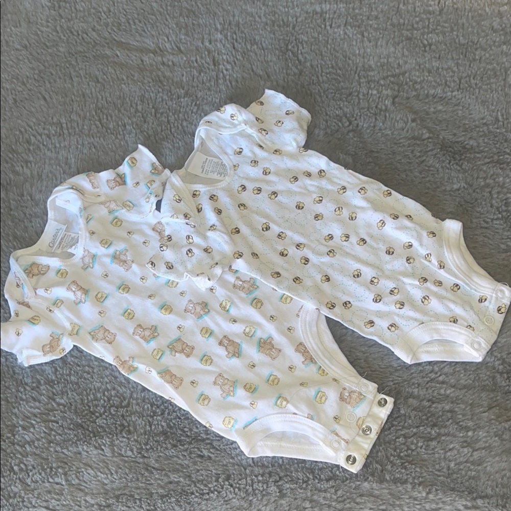 Vintage Carter’s Honey Bear White Baby One Pieces Bodysuits Set Sz 3/6M NEW